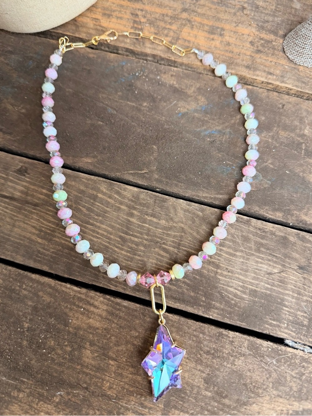 Gypsy Junk Stardrip Kiss Iridescent Crystal Star Pastels Necklace